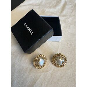 Authentic Chanel Gold With Pearl Earrings Large Clip On